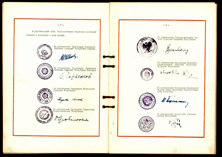 The 1955 Warsaw Pact treaty document held in the Polish archives