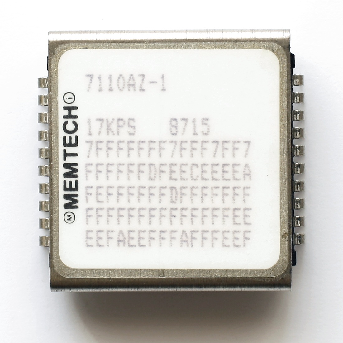 A MemTech/Intel bubble memory module with its defect mask printed on the label