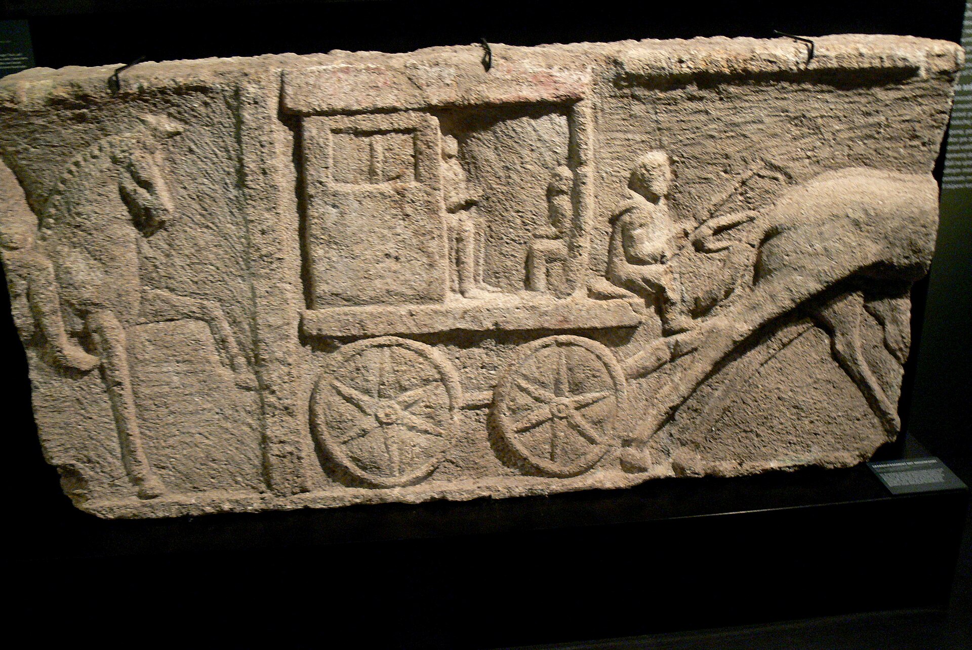 Second-century Roman funerary relief of a travelling carriage, Museum Carnuntinum, Lower Austria