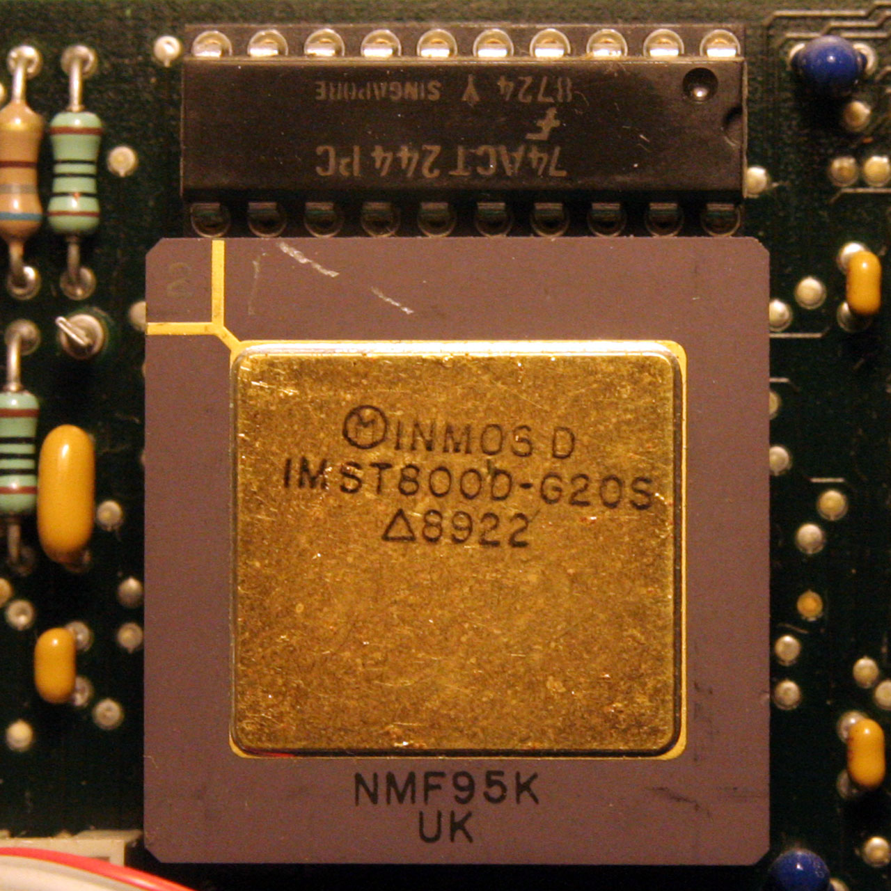 An Inmos T800 transputer chip.