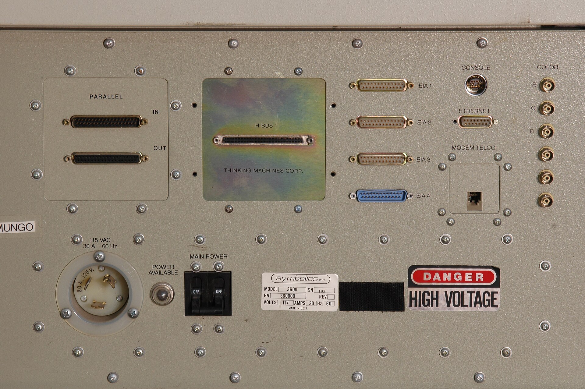 Ports on the back of a Symbolics 3600