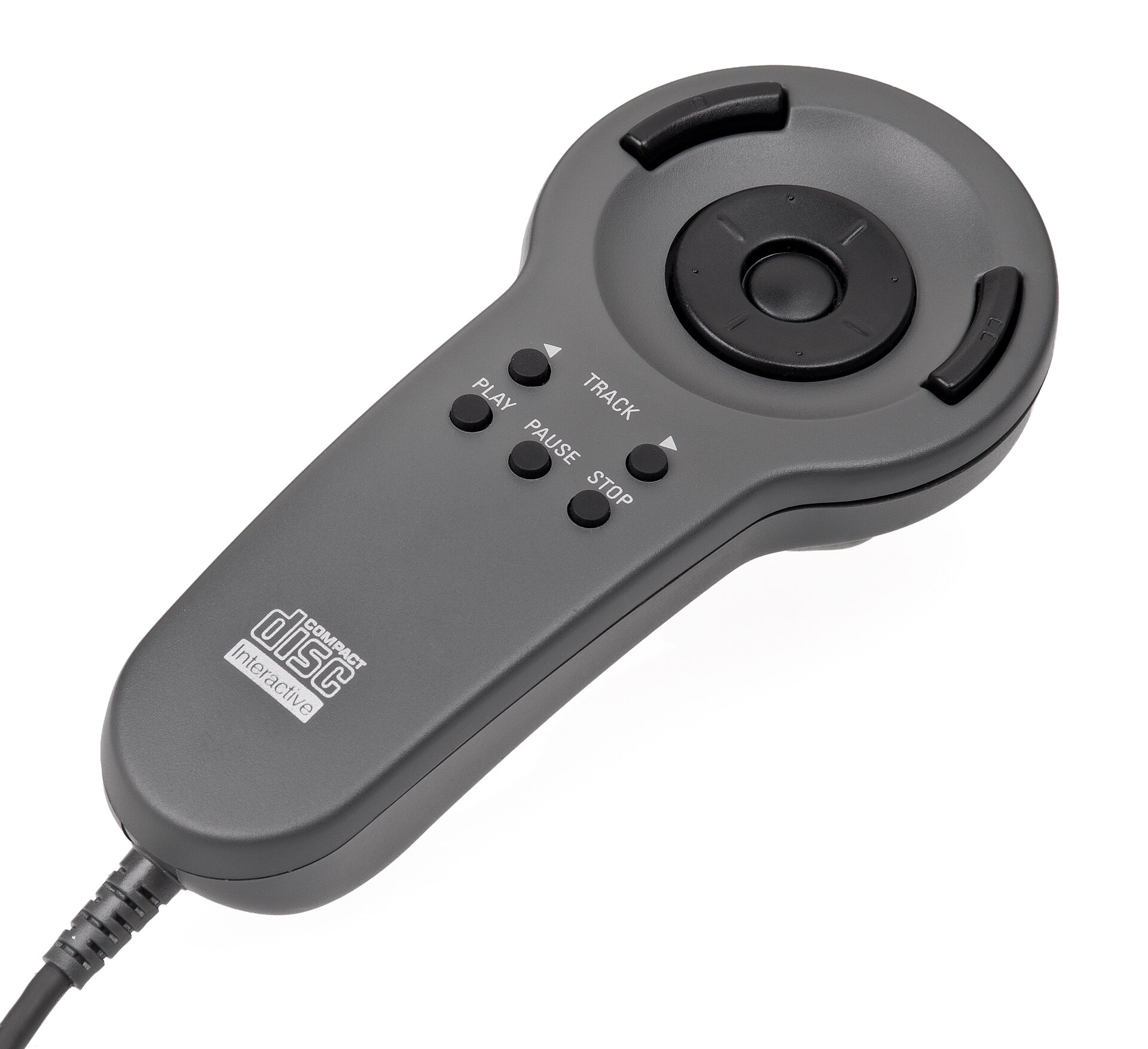 A Philips CD-i controller from the 400 series, a paddle-shaped gamepad