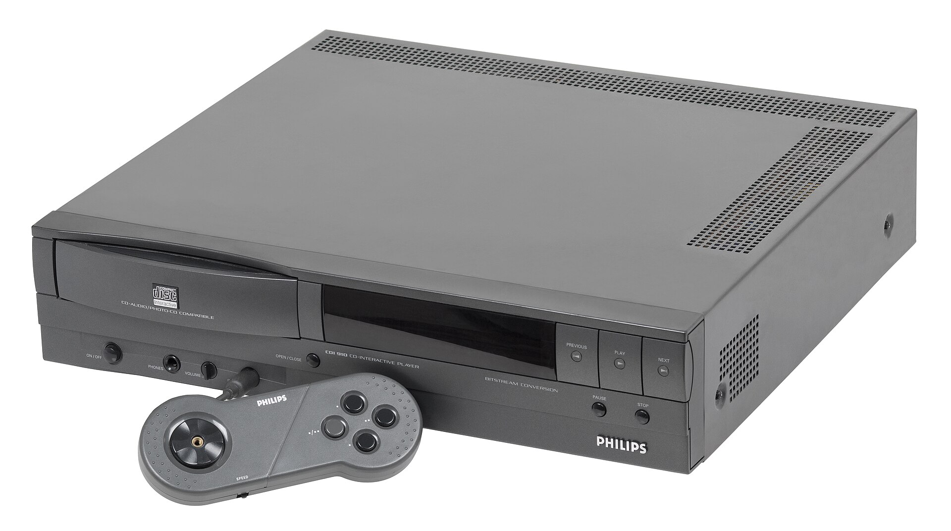 A Philips CD-i 910 console with its controller.