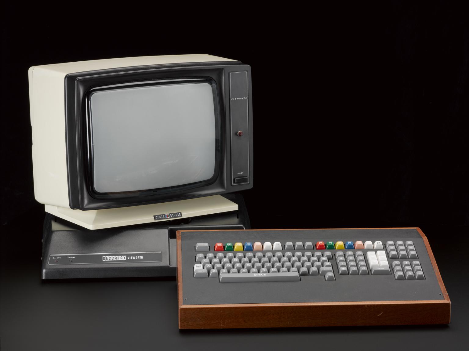 Deccafax VP1 viewdata terminal with a Cherry editing keyboard, a Prestel terminal used in the House of Commons