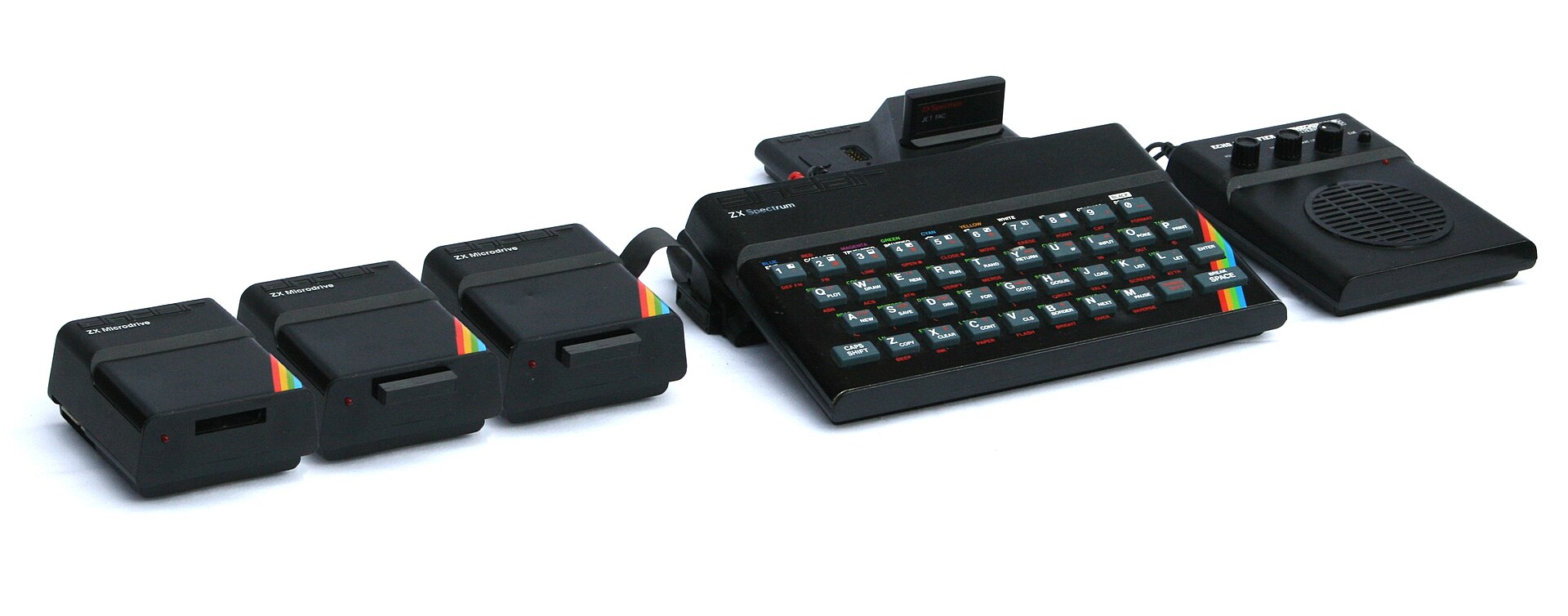 A ZX Spectrum with three Microdrives, a ZX Interface 2 and an echo amplifier
